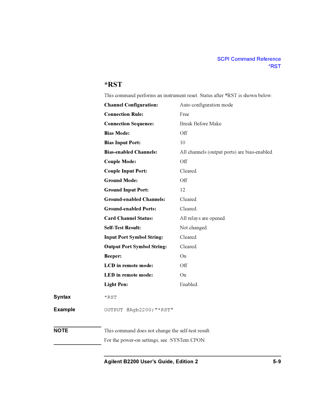 Agilent Technologies B2201A, B2200A manual Syntax Example 