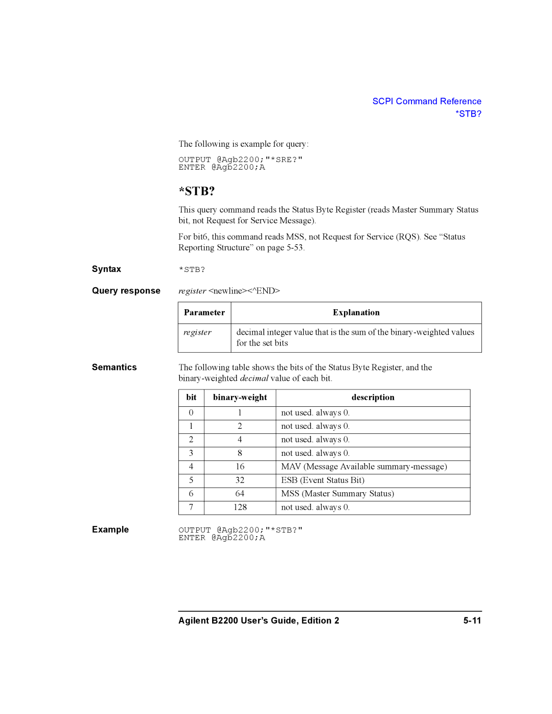 Agilent Technologies B2201A, B2200A manual Stb? 