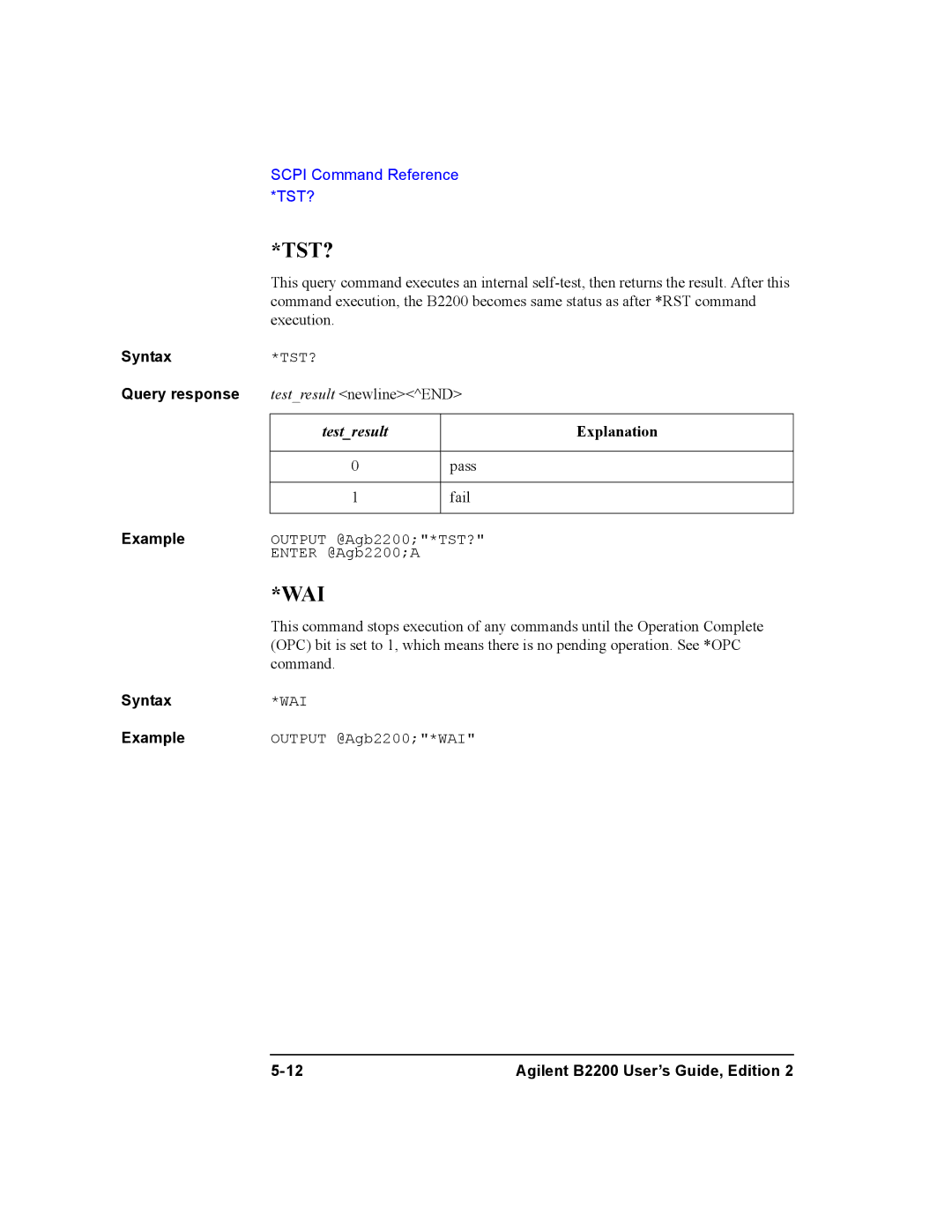 Agilent Technologies B2200A, B2201A manual Tst? 