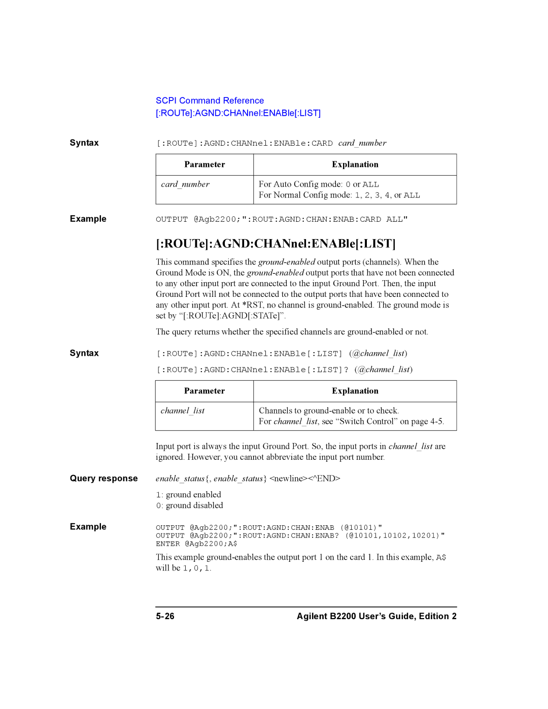 Agilent Technologies B2200A, B2201A manual ROUTeAGNDCHANnelENABleLIST 