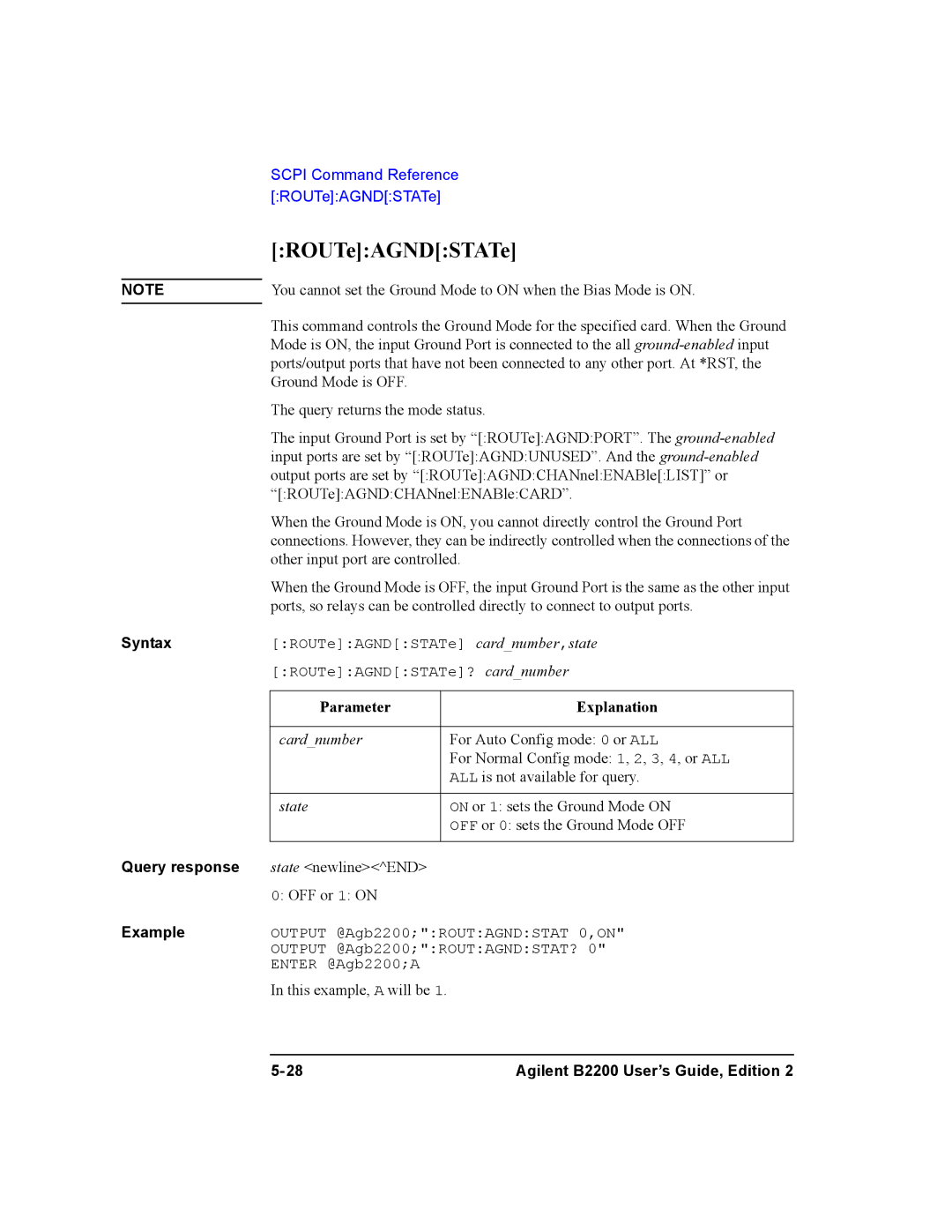 Agilent Technologies B2200A, B2201A manual ROUTeAGNDSTATe 