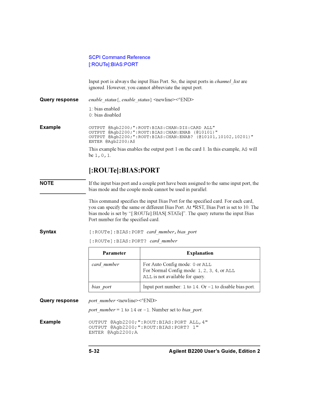 Agilent Technologies B2200A, B2201A manual ROUTeBIASPORT 