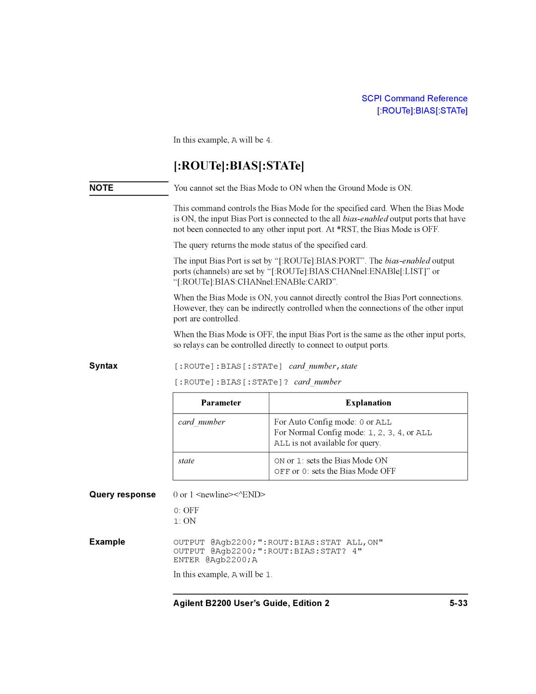 Agilent Technologies B2201A, B2200A manual ROUTeBIASSTATe 