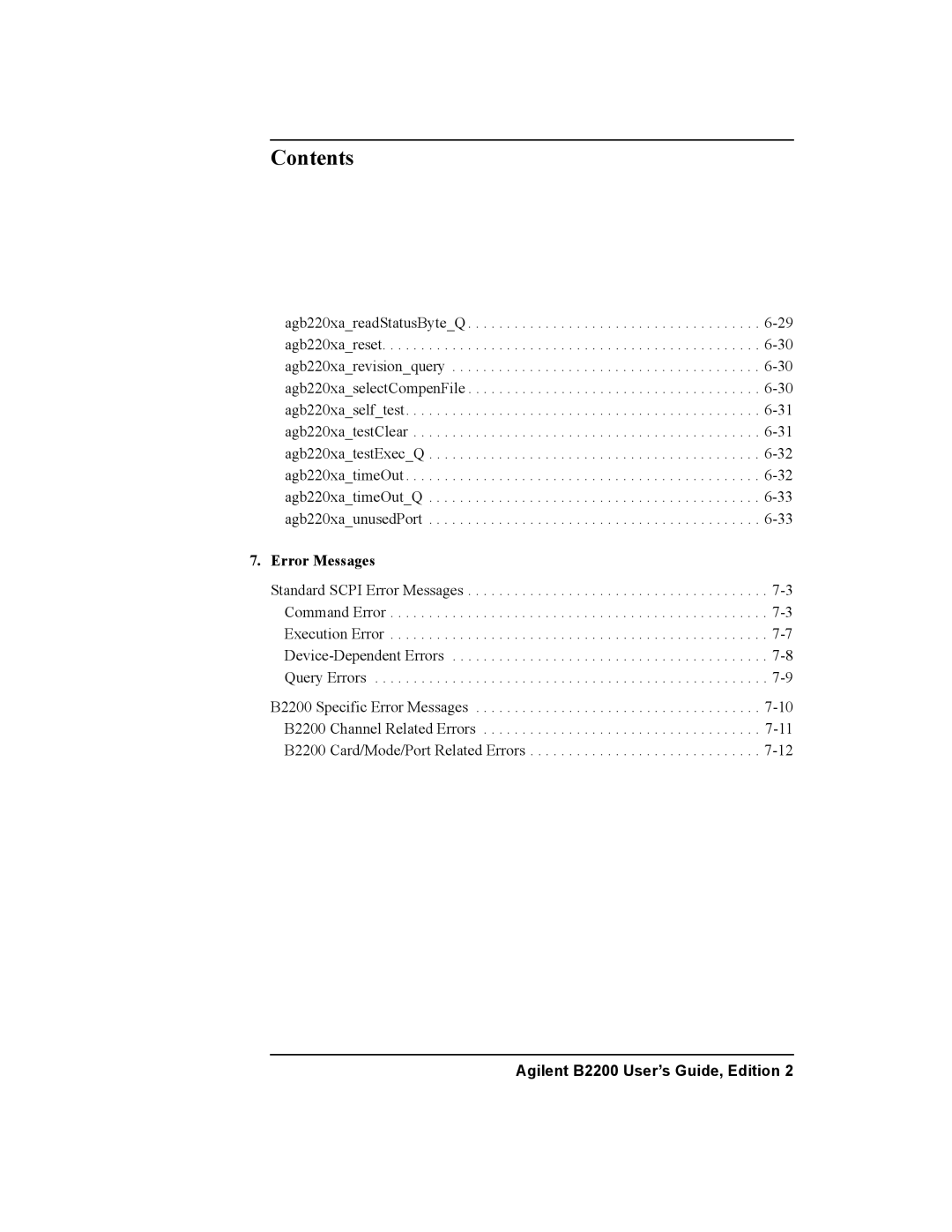 Agilent Technologies B2200A, B2201A manual Error Messages 