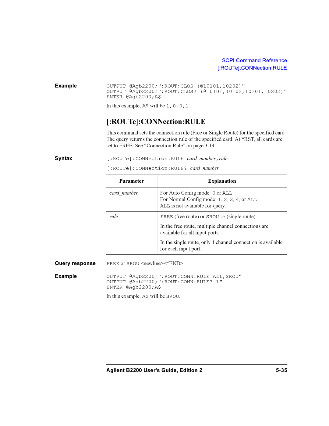 Agilent Technologies B2201A, B2200A manual ROUTeCONNectionRULE, Rule 