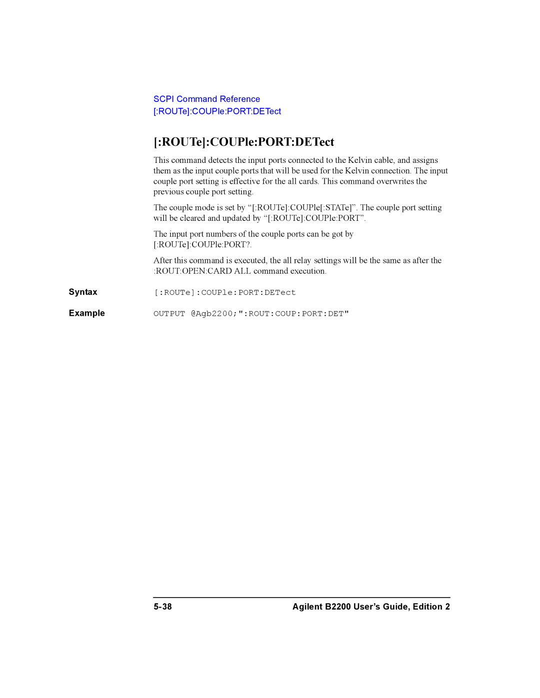 Agilent Technologies B2200A, B2201A manual ROUTeCOUPlePORTDETect 