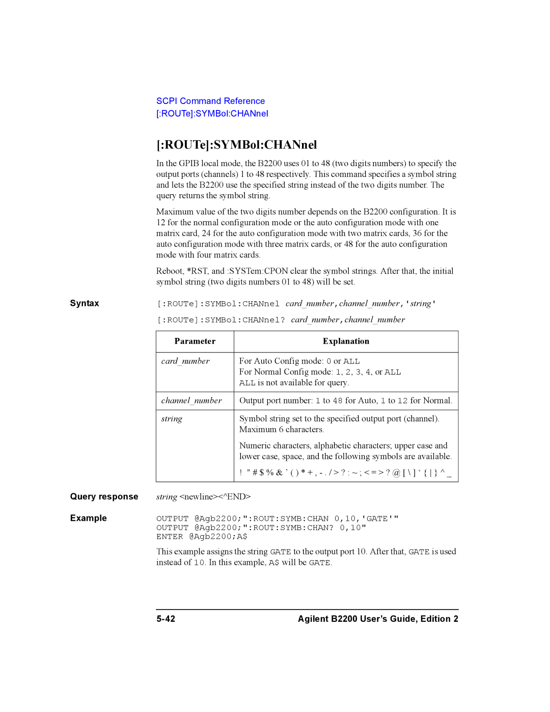 Agilent Technologies B2200A, B2201A manual ROUTeSYMBolCHANnel 