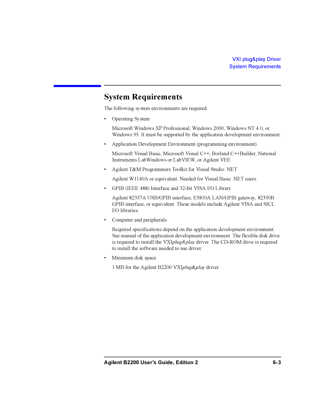 Agilent Technologies B2201A, B2200A manual System Requirements 