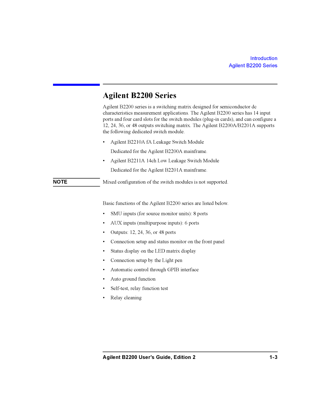 Agilent Technologies B2201A, B2200A manual Agilent B2200 Series 