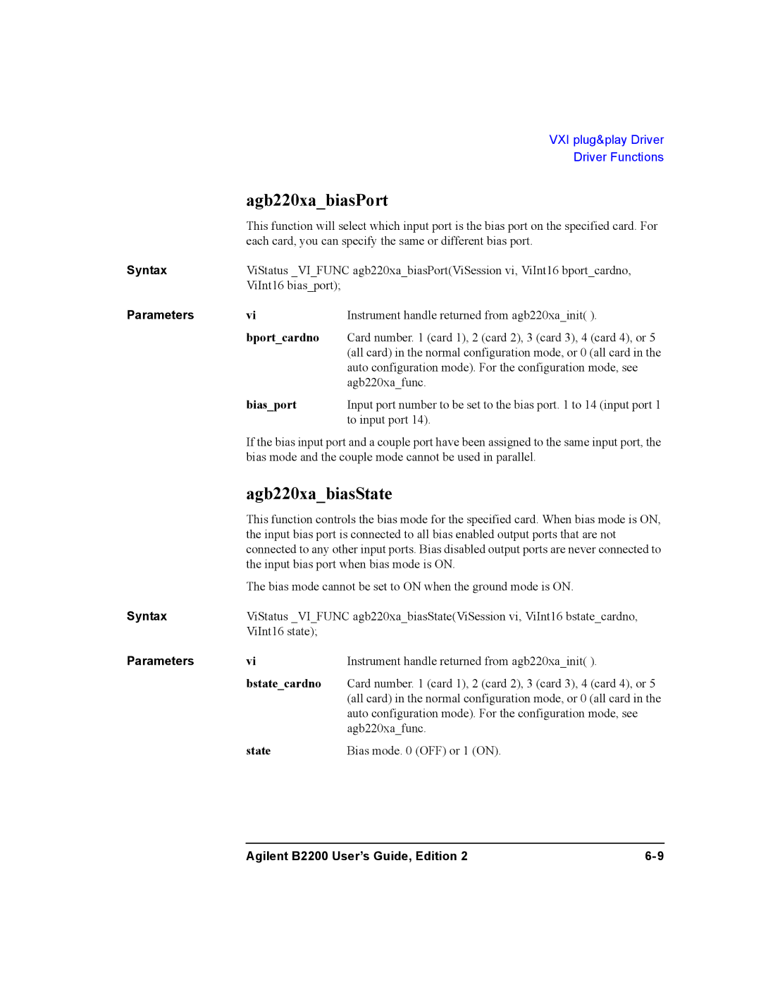 Agilent Technologies B2201A, B2200A manual Agb220xabiasPort, Agb220xabiasState 