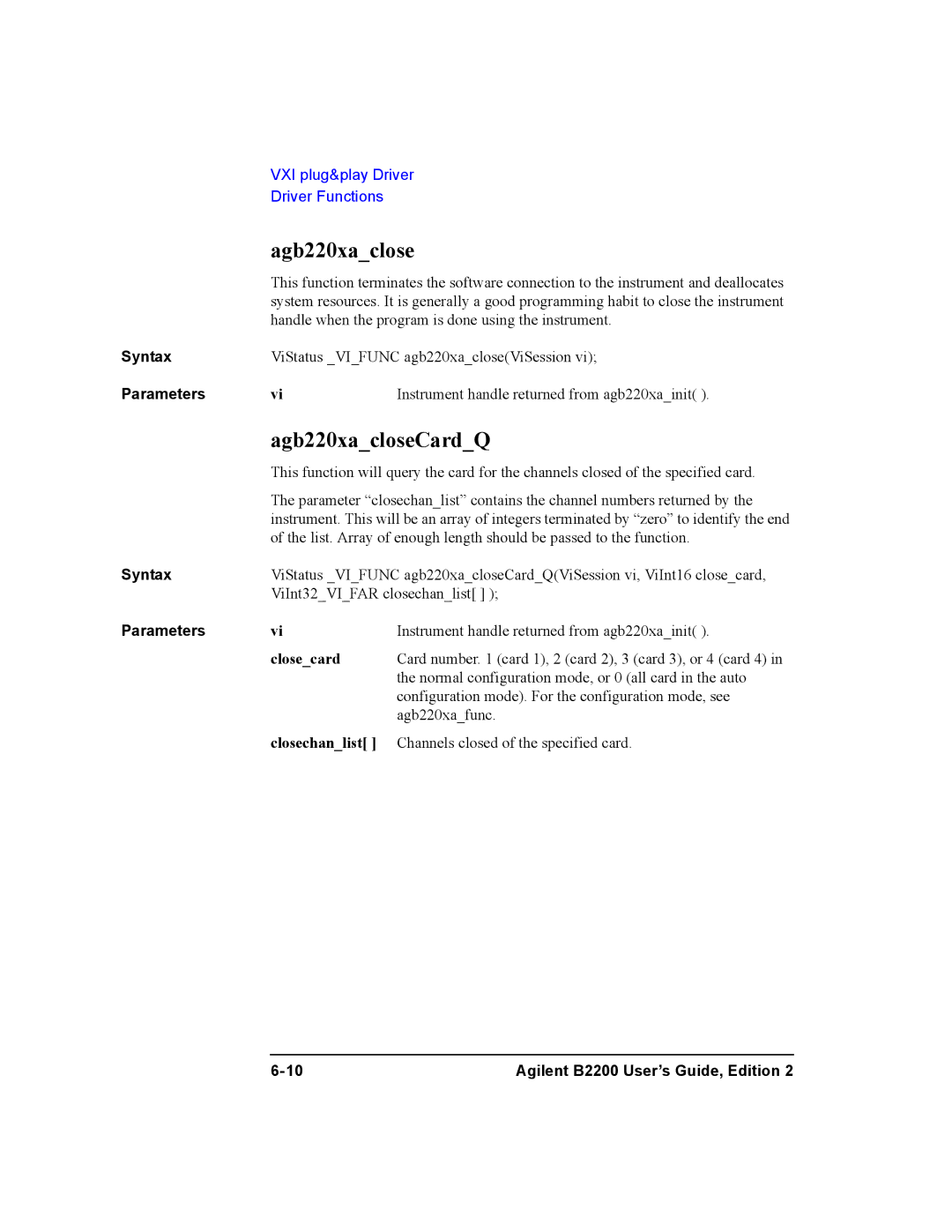 Agilent Technologies B2200A, B2201A manual Agb220xacloseCardQ, Closecard 