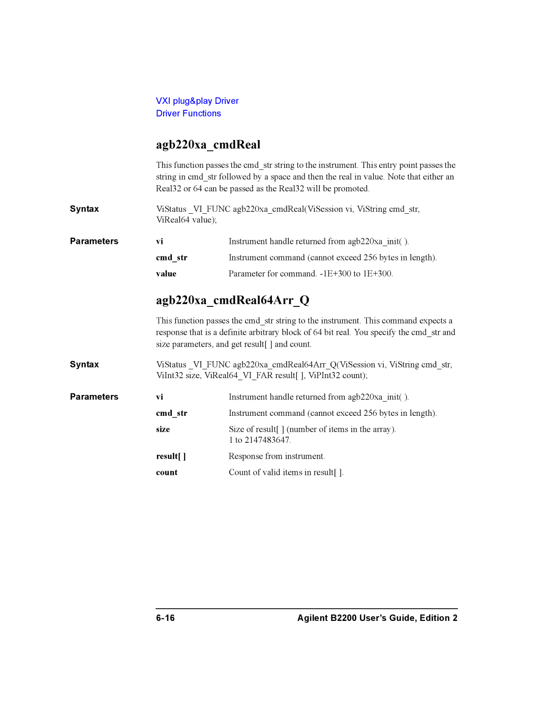 Agilent Technologies B2200A, B2201A manual Agb220xacmdReal64ArrQ 