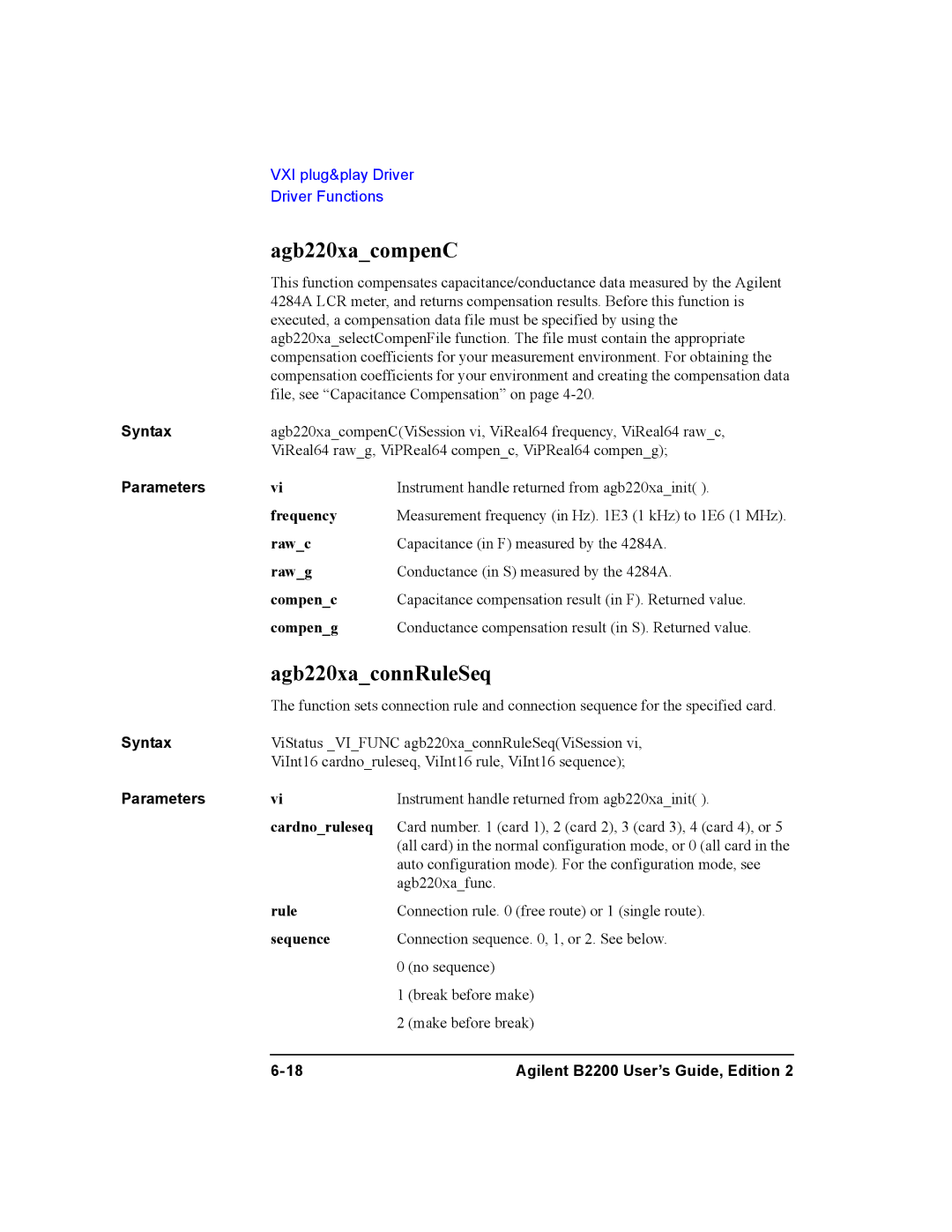 Agilent Technologies B2200A, B2201A manual Agb220xacompenC, Agb220xaconnRuleSeq 