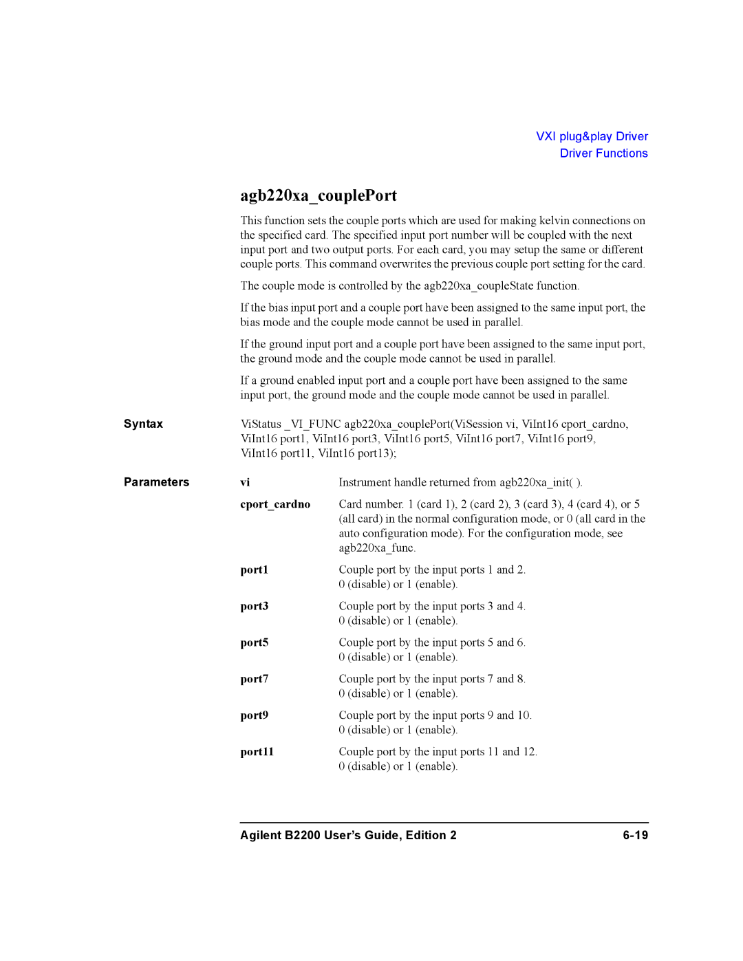 Agilent Technologies B2201A, B2200A manual Agb220xacouplePort 