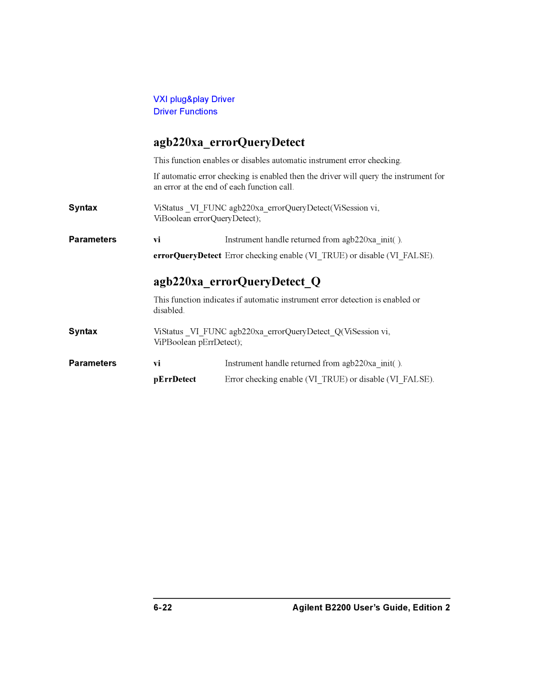 Agilent Technologies B2200A, B2201A manual Agb220xaerrorQueryDetectQ, ErrorQueryDetect, PErrDetect 