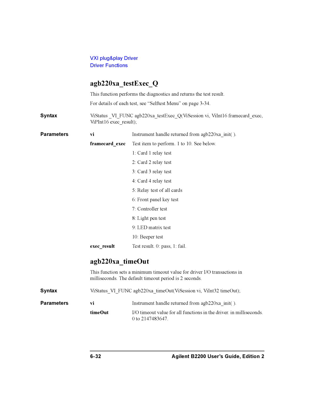 Agilent Technologies B2200A, B2201A manual Agb220xatestExecQ, Agb220xatimeOut, Execresult, TimeOut 