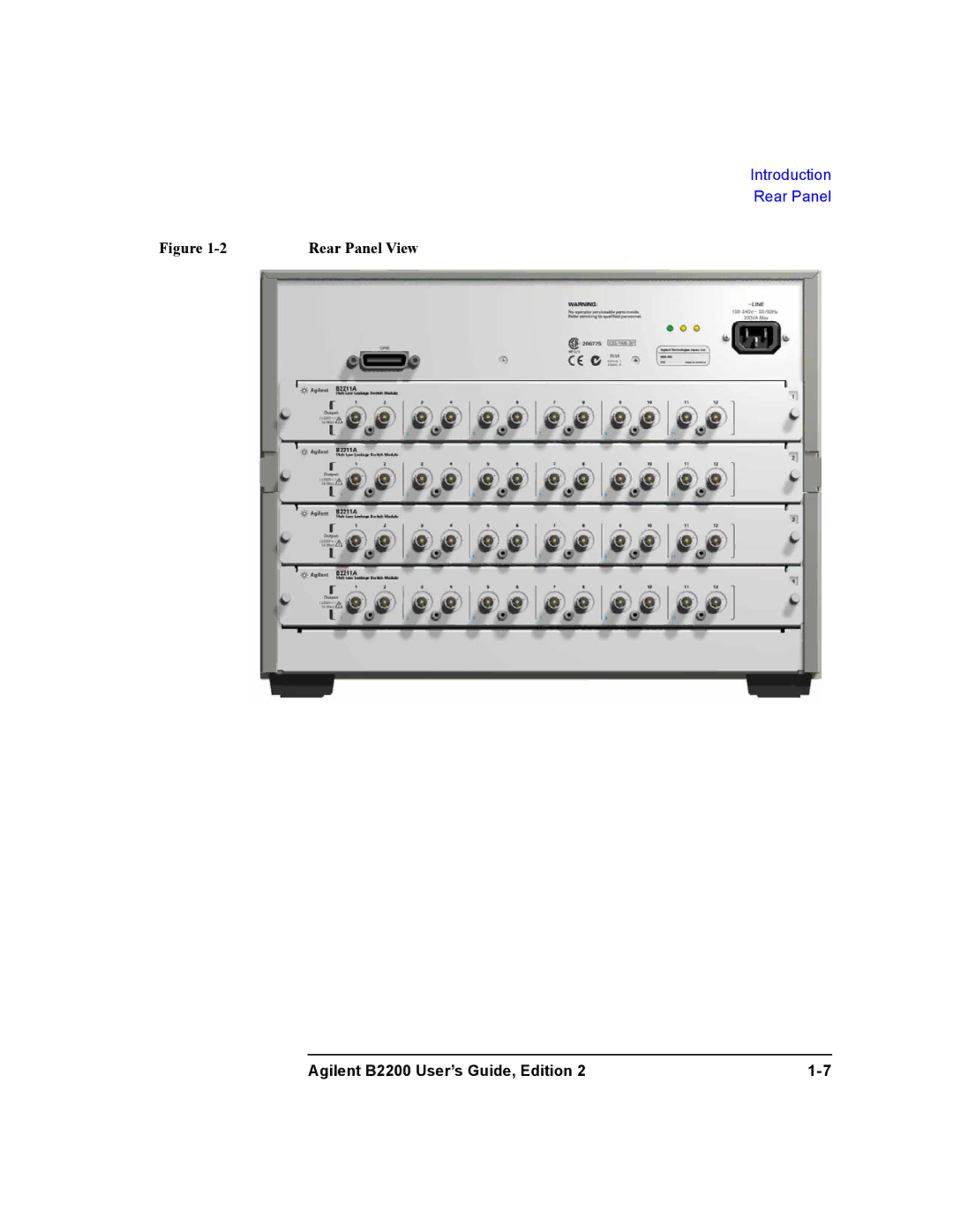 Agilent Technologies B2201A, B2200A manual Rear Panel View 