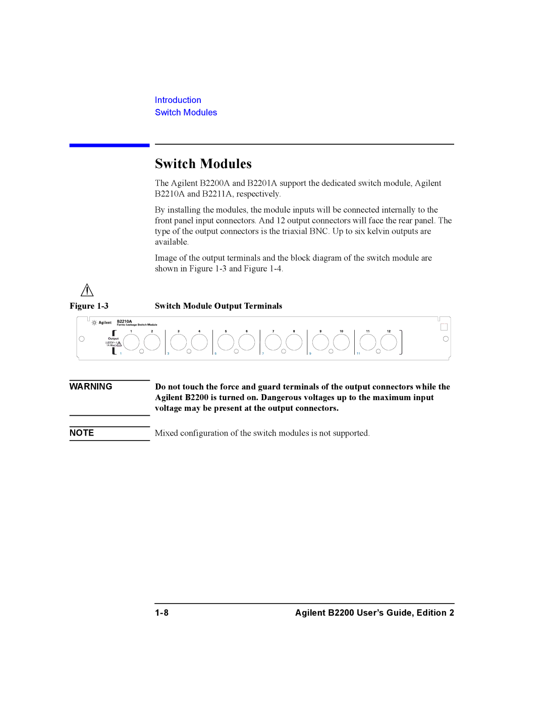 Agilent Technologies B2200A, B2201A manual Switch Modules 