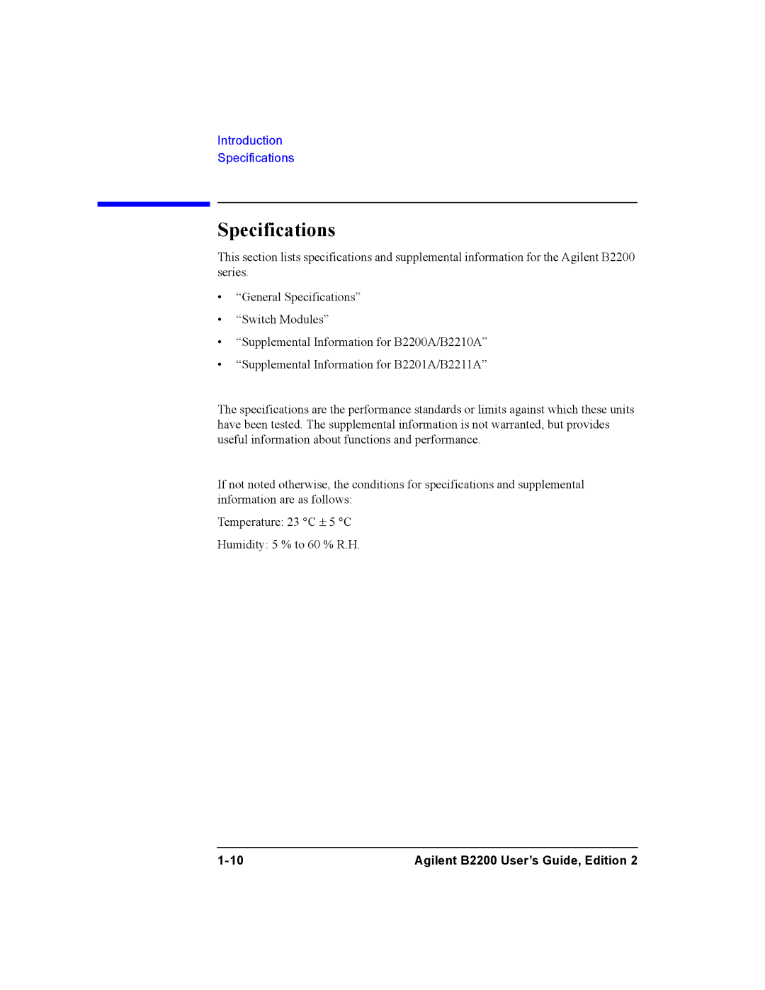 Agilent Technologies B2200A, B2201A manual Specifications 