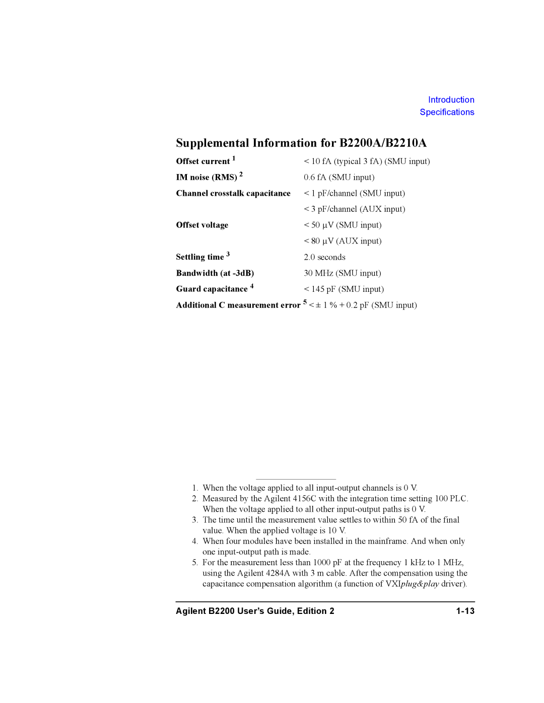 Agilent Technologies B2201A manual Supplemental Information for B2200A/B2210A 