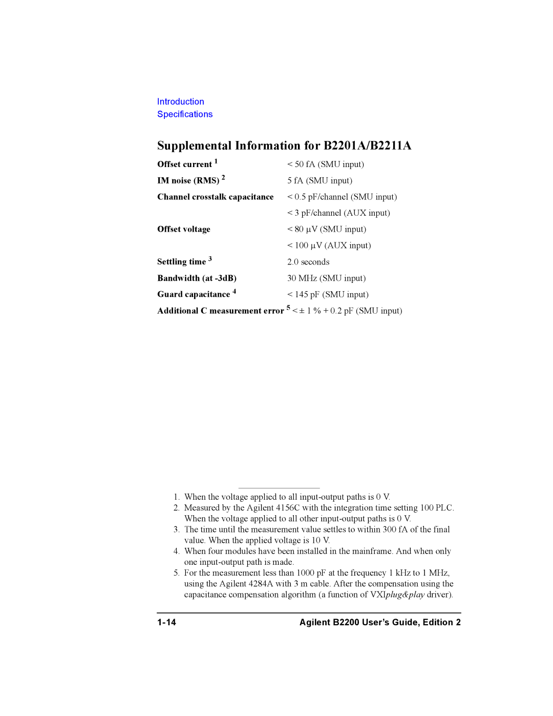 Agilent Technologies B2200A manual Supplemental Information for B2201A/B2211A 