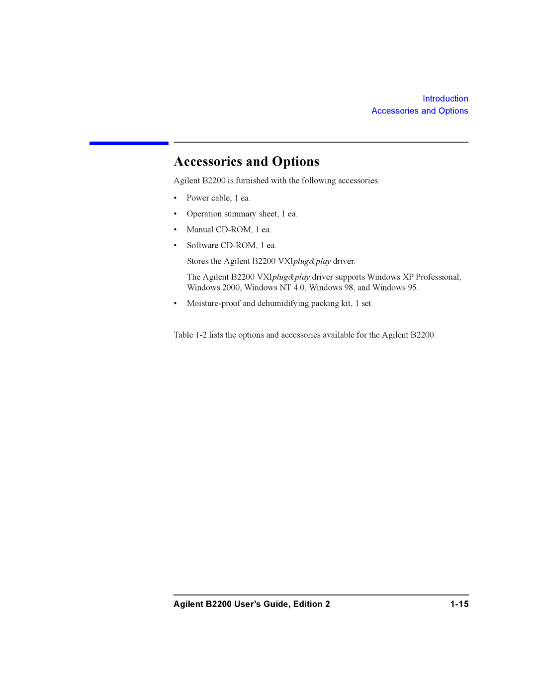 Agilent Technologies B2201A, B2200A manual Accessories and Options 