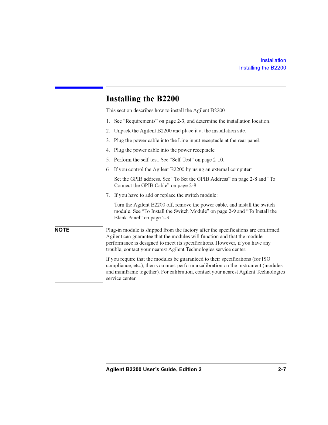 Agilent Technologies B2201A, B2200A manual Installing the B2200 