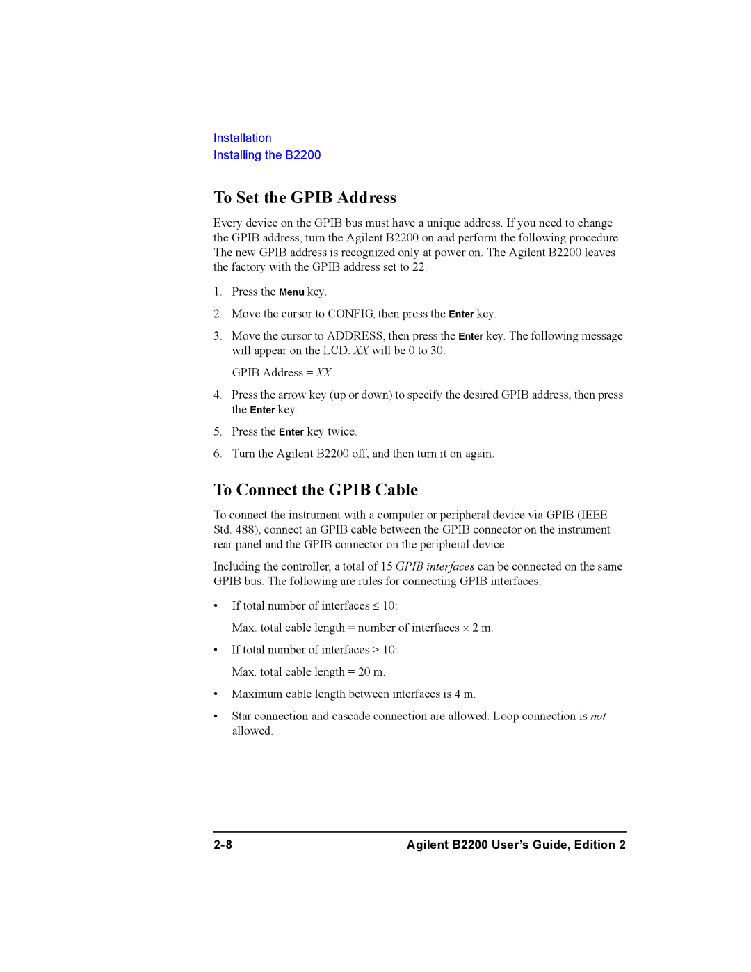 Agilent Technologies B2200A, B2201A manual To Set the Gpib Address, To Connect the Gpib Cable 