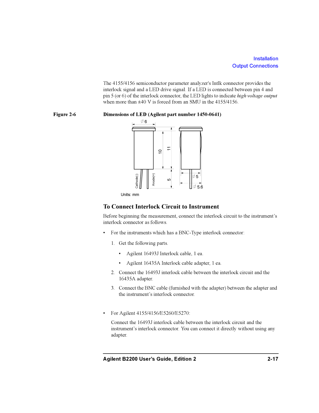 Agilent Technologies B2201A, B2200A manual When more than ±40 V is forced from an SMU in the 4155/4156 