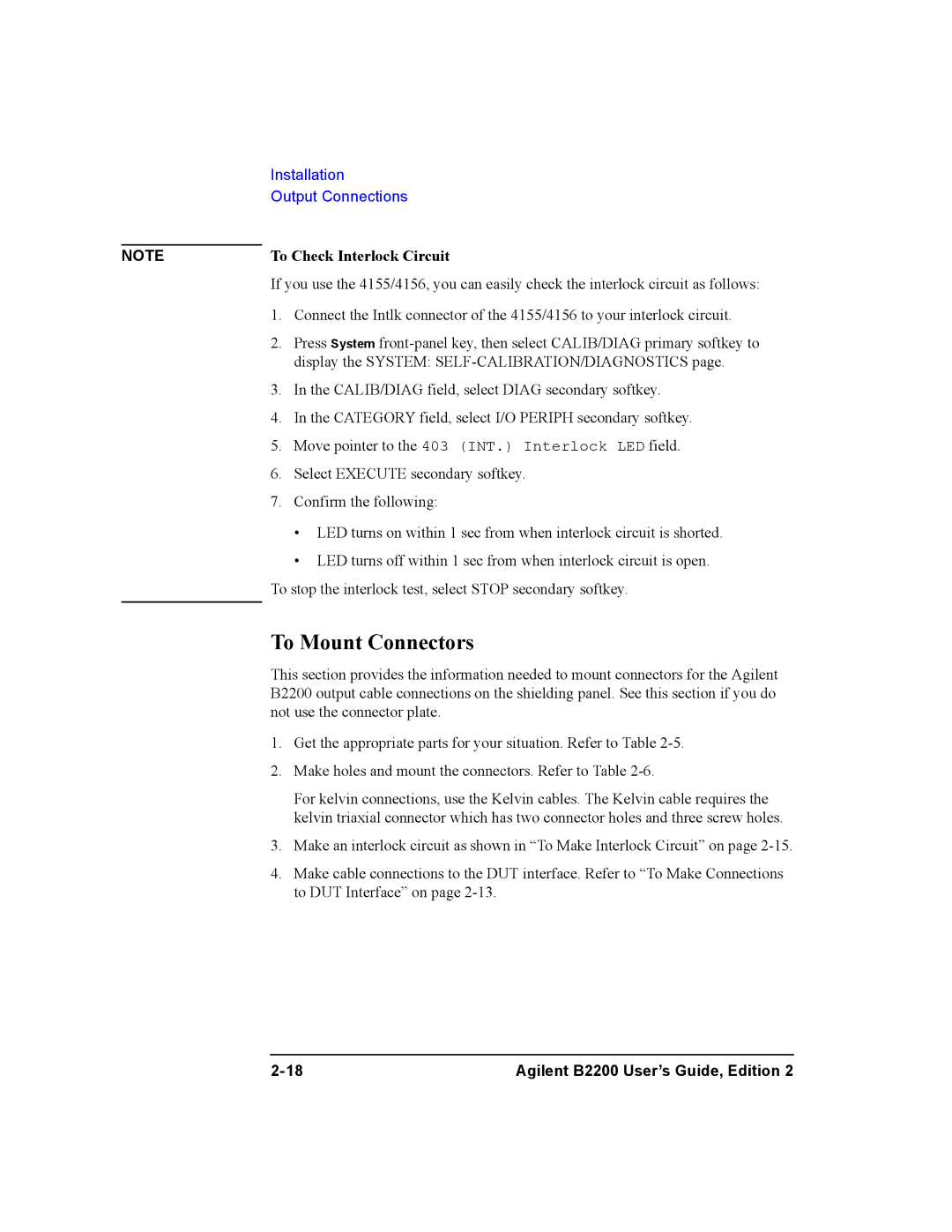 Agilent Technologies B2200A, B2201A manual To Mount Connectors, To Check Interlock Circuit 