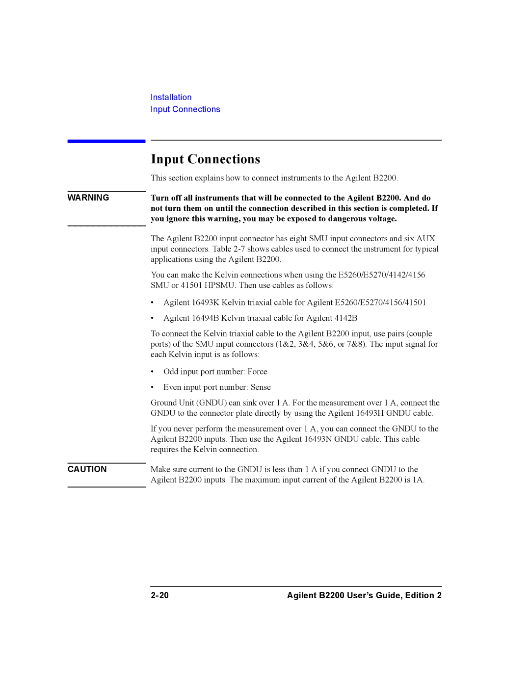 Agilent Technologies B2200A, B2201A manual Input Connections 