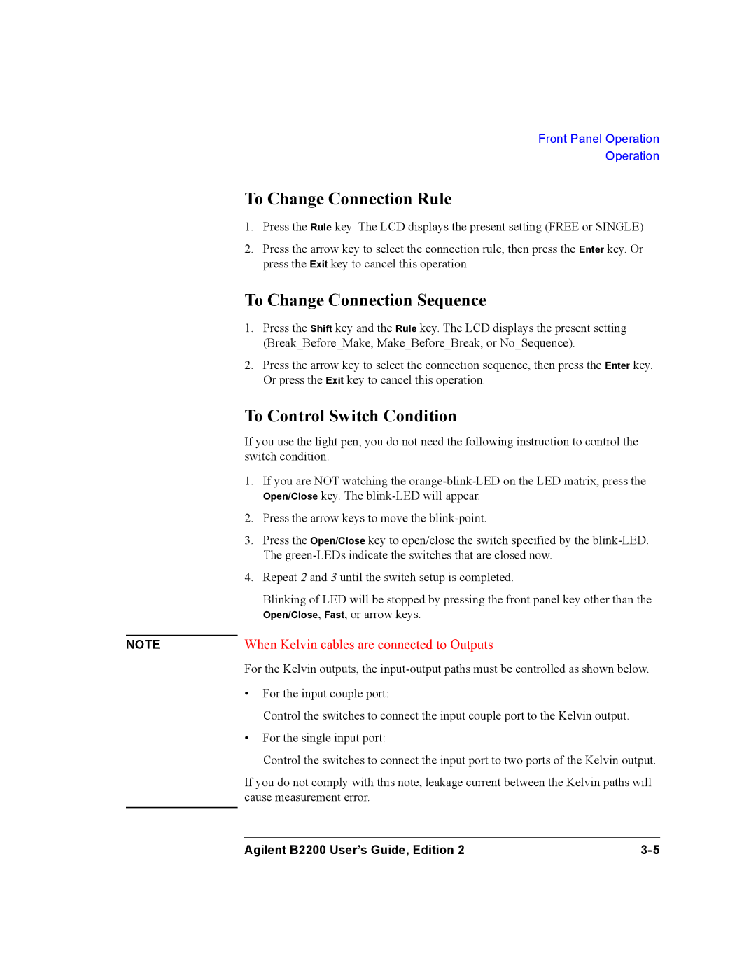 Agilent Technologies B2201A, B2200A To Change Connection Rule, To Change Connection Sequence, To Control Switch Condition 