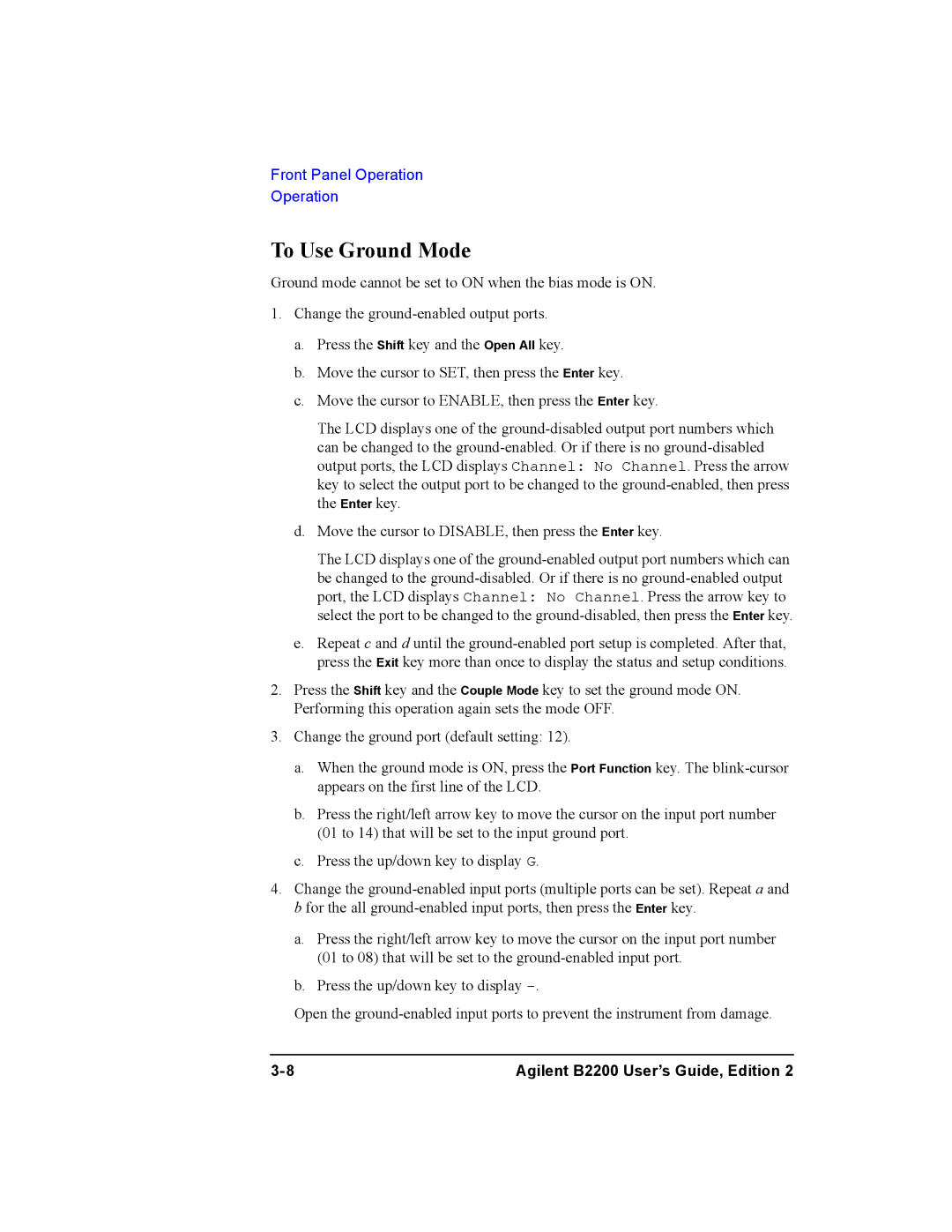 Agilent Technologies B2200A, B2201A manual To Use Ground Mode 