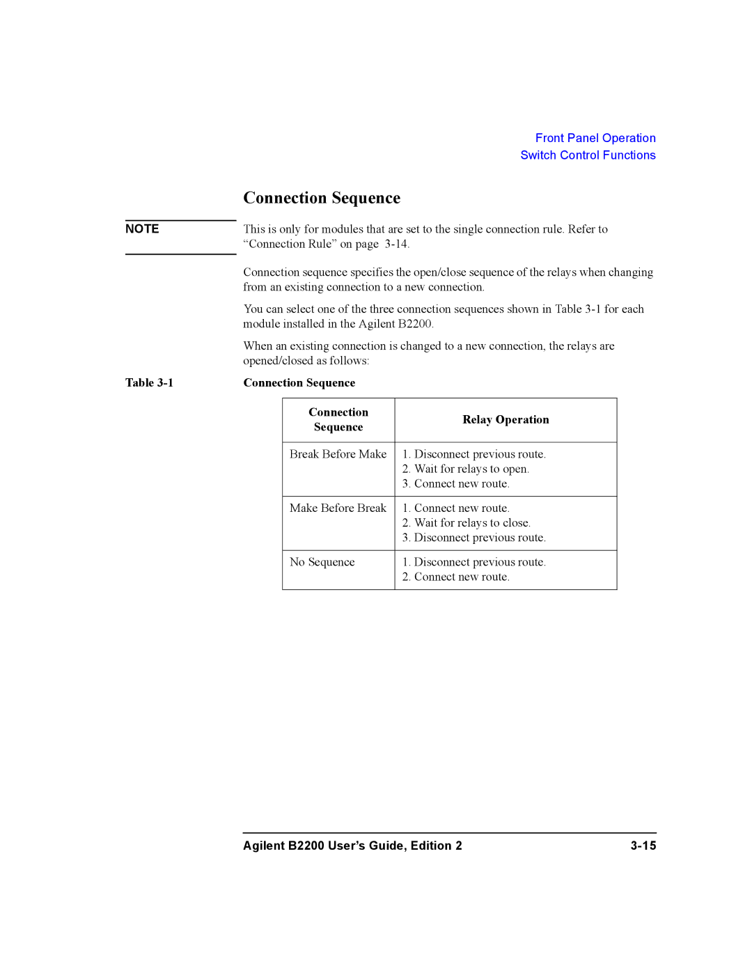 Agilent Technologies B2201A, B2200A manual Connection Sequence Relay Operation 