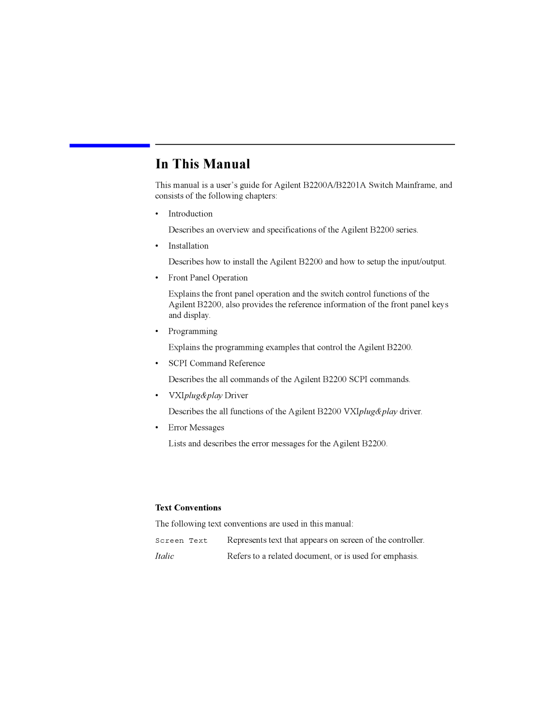 Agilent Technologies B2200A, B2201A manual This Manual, Text Conventions 