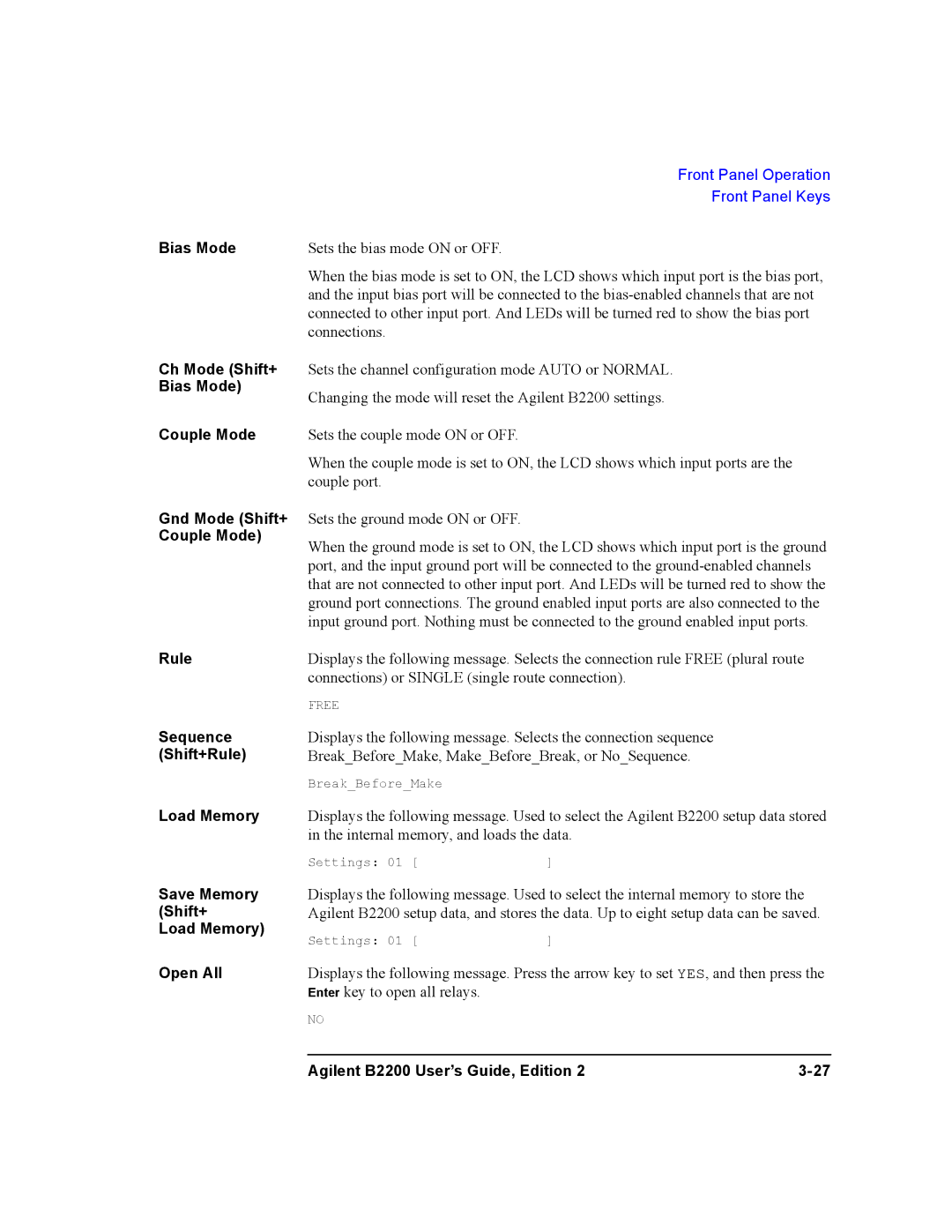 Agilent Technologies B2201A, B2200A manual Sequence 