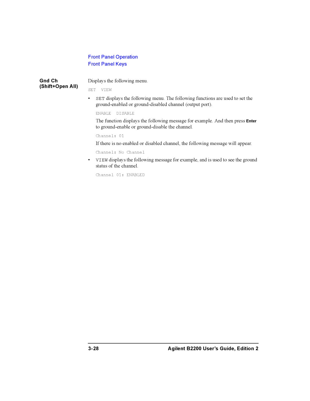 Agilent Technologies B2200A, B2201A manual Gnd Ch 