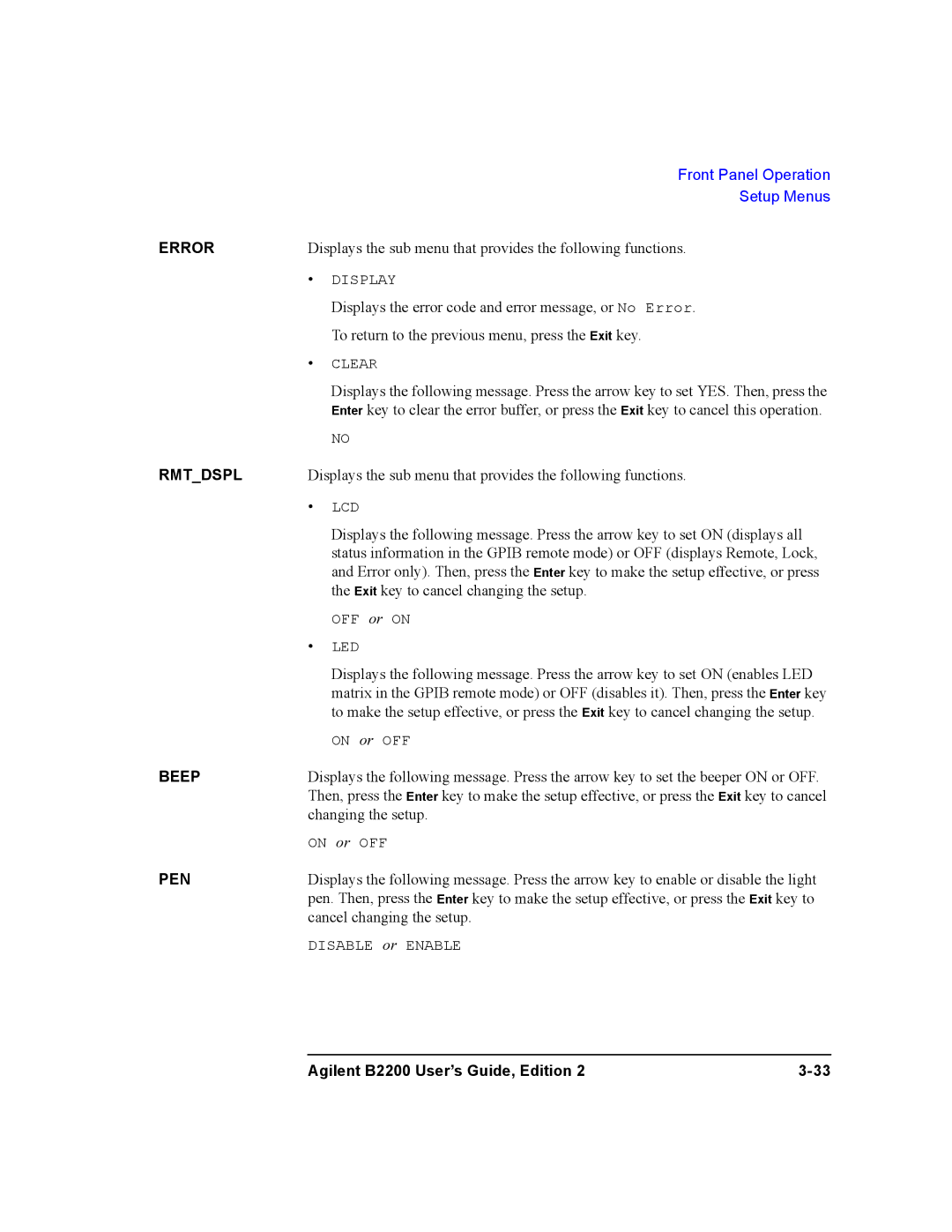 Agilent Technologies B2201A, B2200A manual Error 