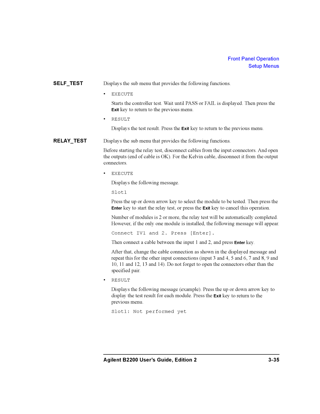 Agilent Technologies B2201A, B2200A manual Selftest 