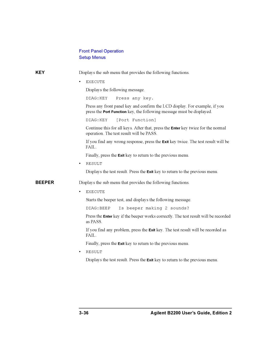 Agilent Technologies B2200A, B2201A manual Key 