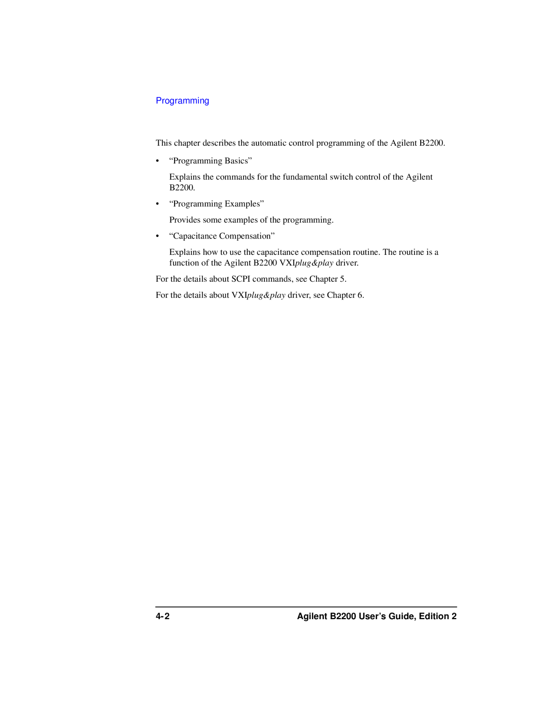 Agilent Technologies B2201A manual Programming 