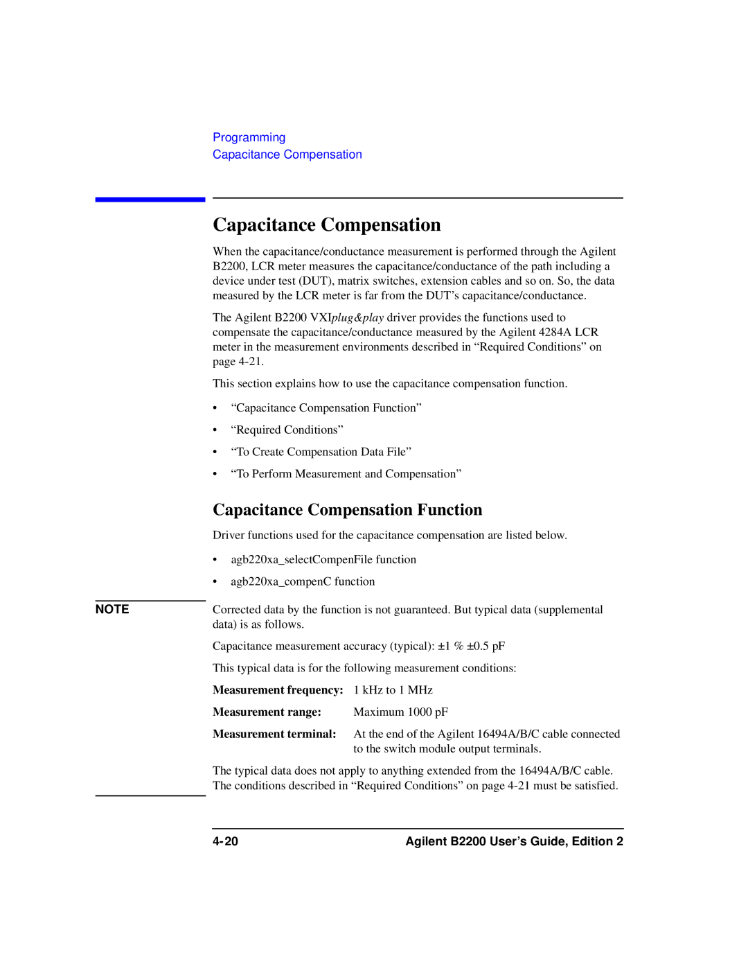 Agilent Technologies B2201A manual Capacitance Compensation Function 