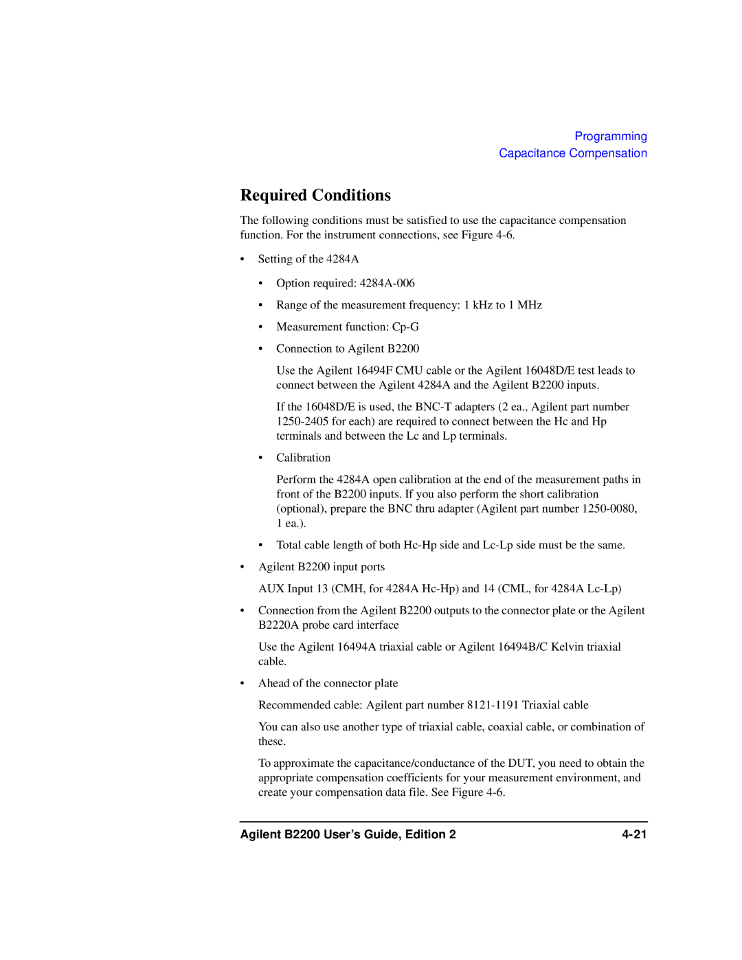 Agilent Technologies B2201A manual Required Conditions 