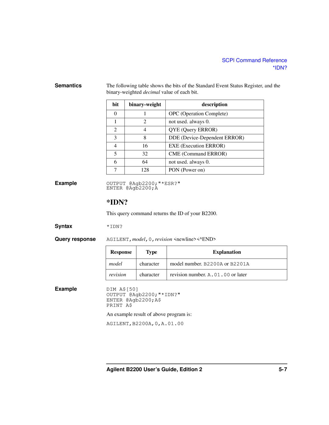 Agilent Technologies B2201A manual Idn? 