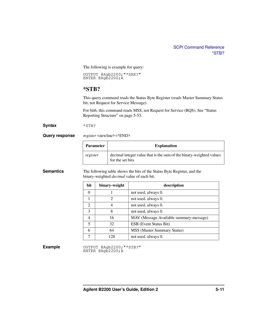 Agilent Technologies B2201A manual Stb? 