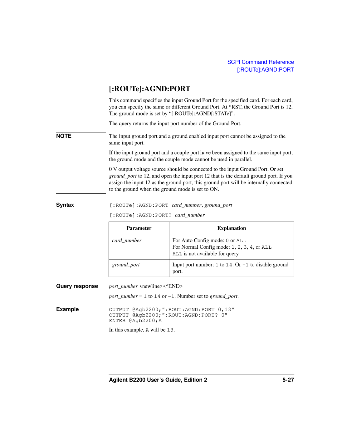 Agilent Technologies B2201A manual ROUTeAGNDPORT 