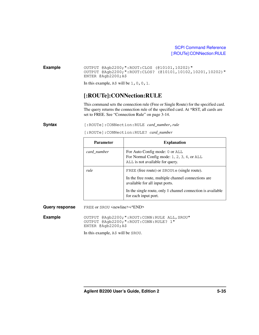 Agilent Technologies B2201A manual ROUTeCONNectionRULE, Rule 