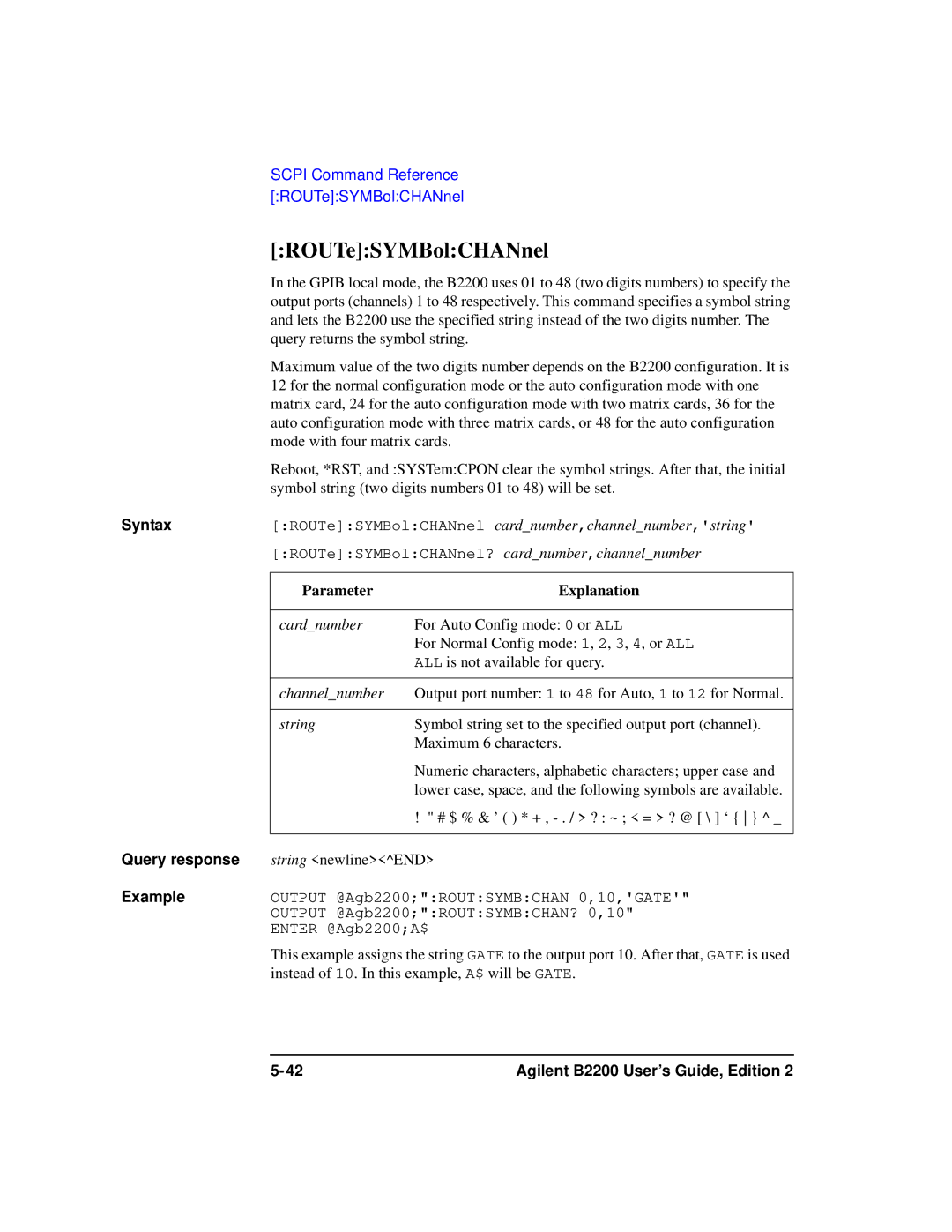 Agilent Technologies B2201A manual ROUTeSYMBolCHANnel 