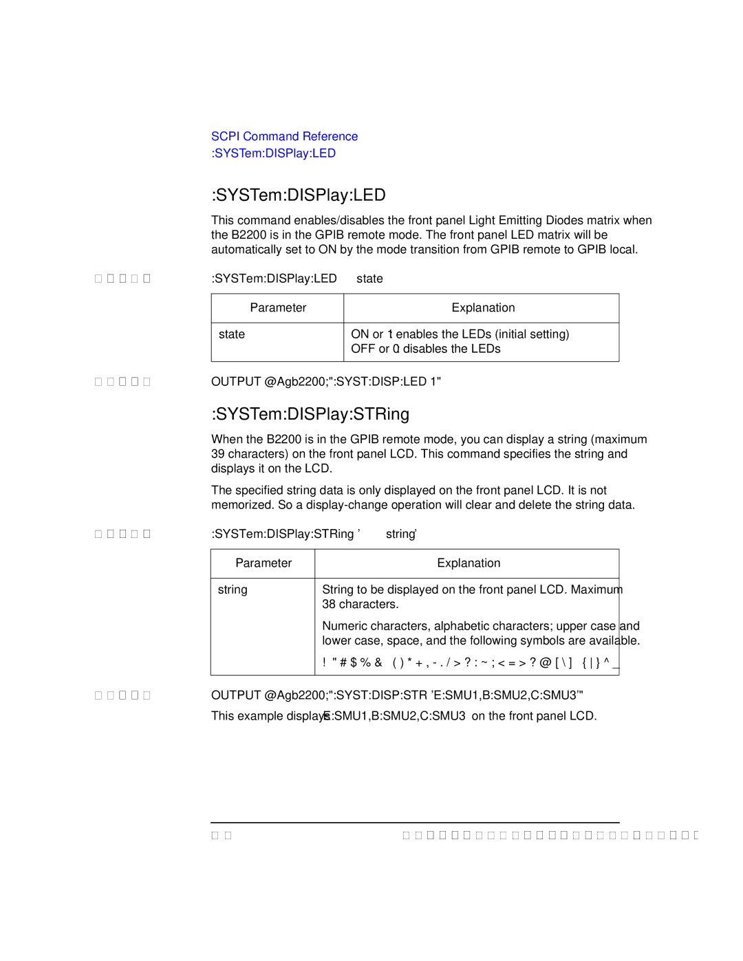 Agilent Technologies B2201A manual SYSTemDISPlayLED, SYSTemDISPlaySTRing 