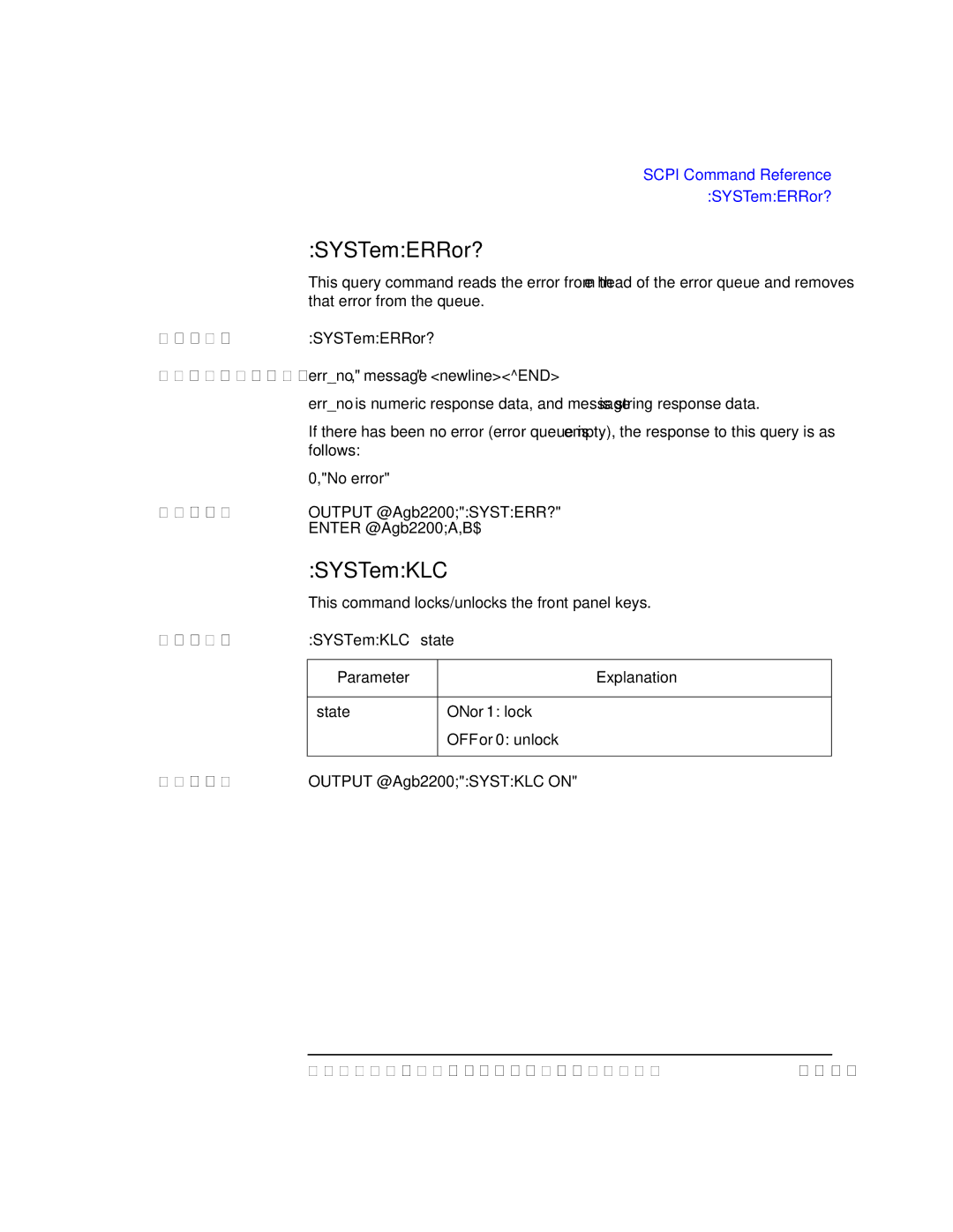 Agilent Technologies B2201A manual SYSTemERRor?, SYSTemKLC 